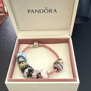 Pandora Pink Leather Bracelet with Pastel Glass Beads